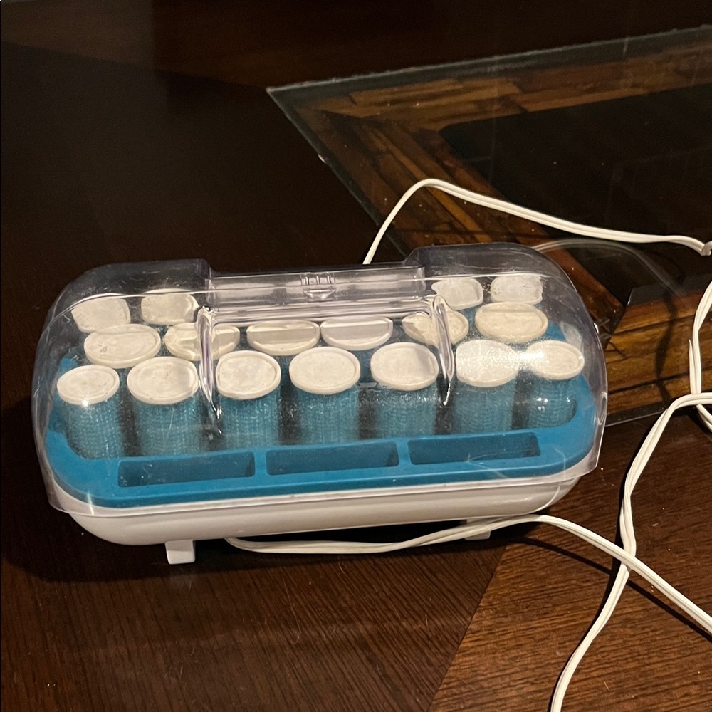 Electric Hair Rollers Set with Blue and White Design